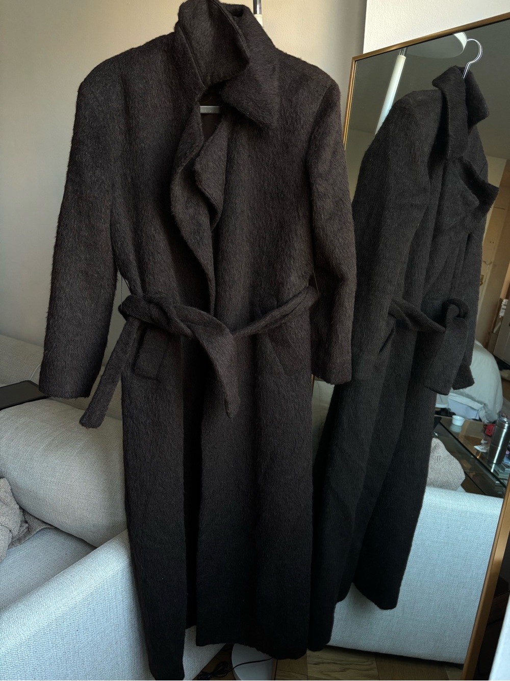 Kenneth Cole Brown Wool-Blend Coat with Belt